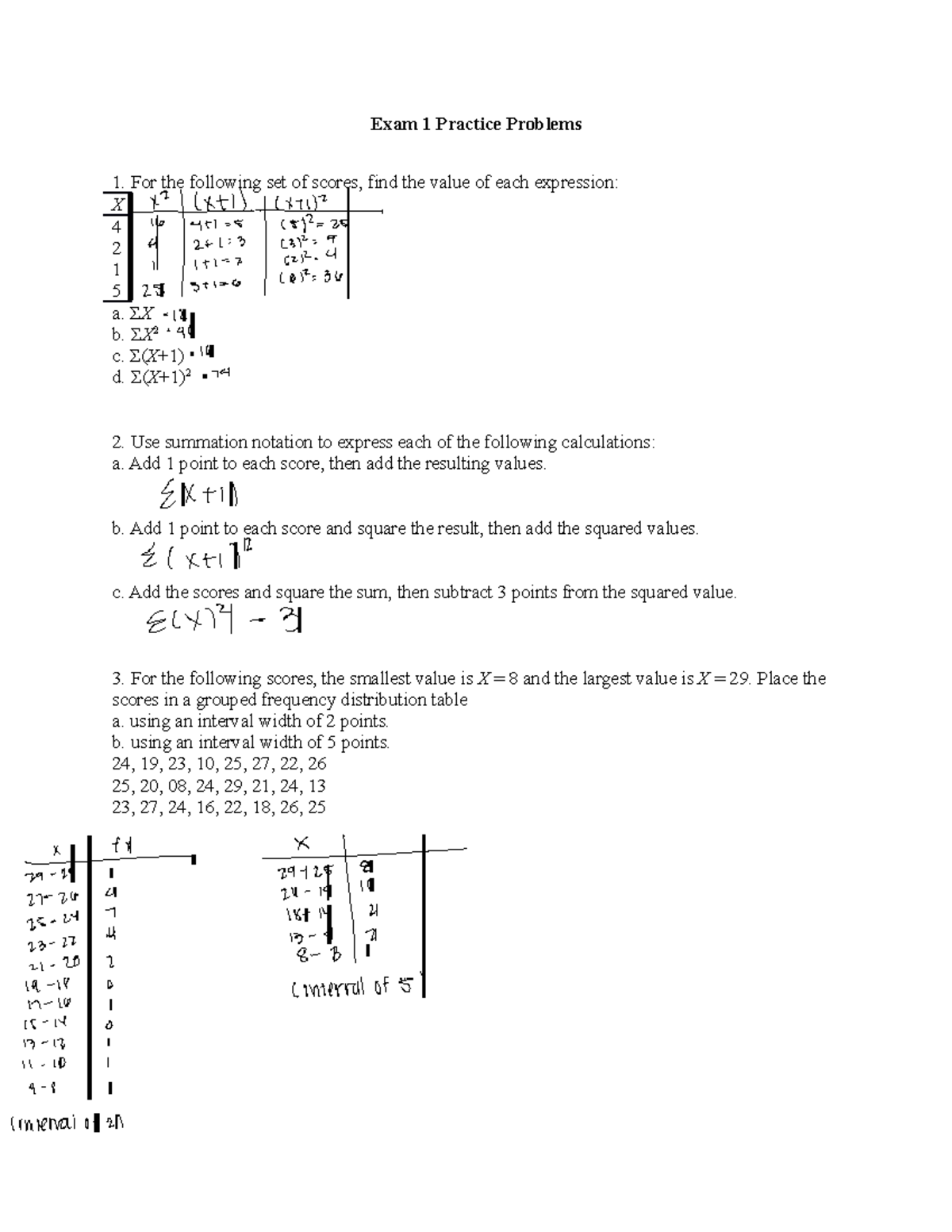 Exam 1 Practice Problems and Solutions for Statistics (STAT 101) - Studocu