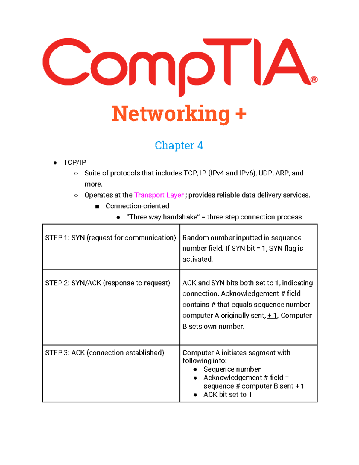 Networking+ Ch 4 Notes - Networking + Chapter 4 TCP/IP Suite of ...
