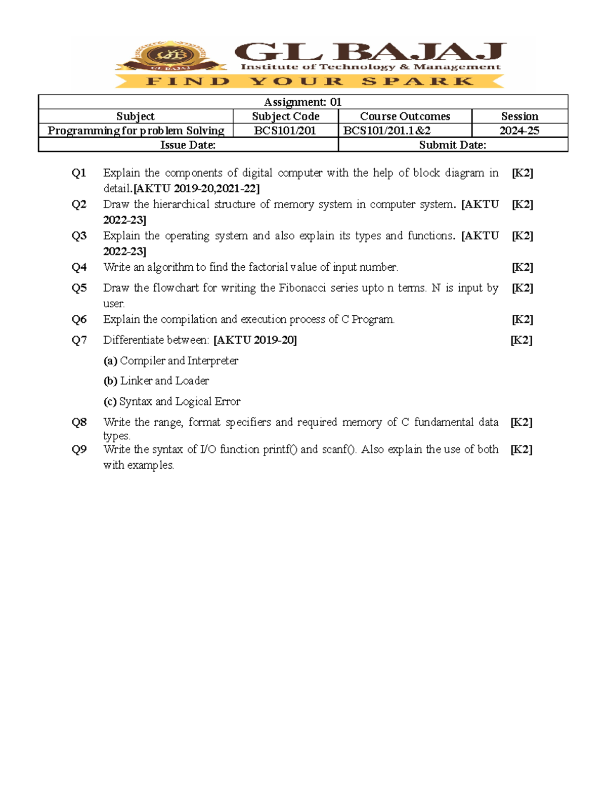 PPS Programming for Problem Solving Assignments Q1-Q4 Overview - Studocu