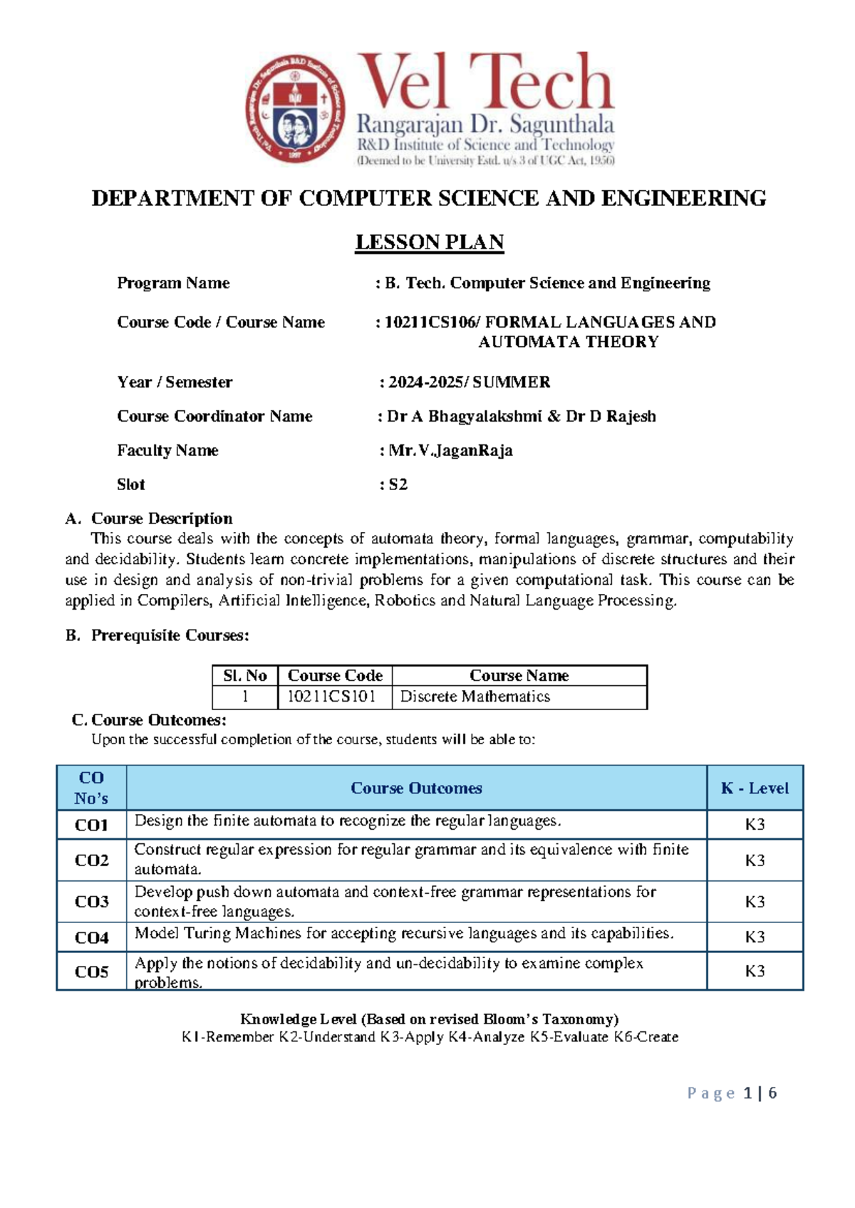 S2-TTS2918-VJR-FLAT- B. Tech. CSE Lesson Plan for Formal Languages 2024 ...