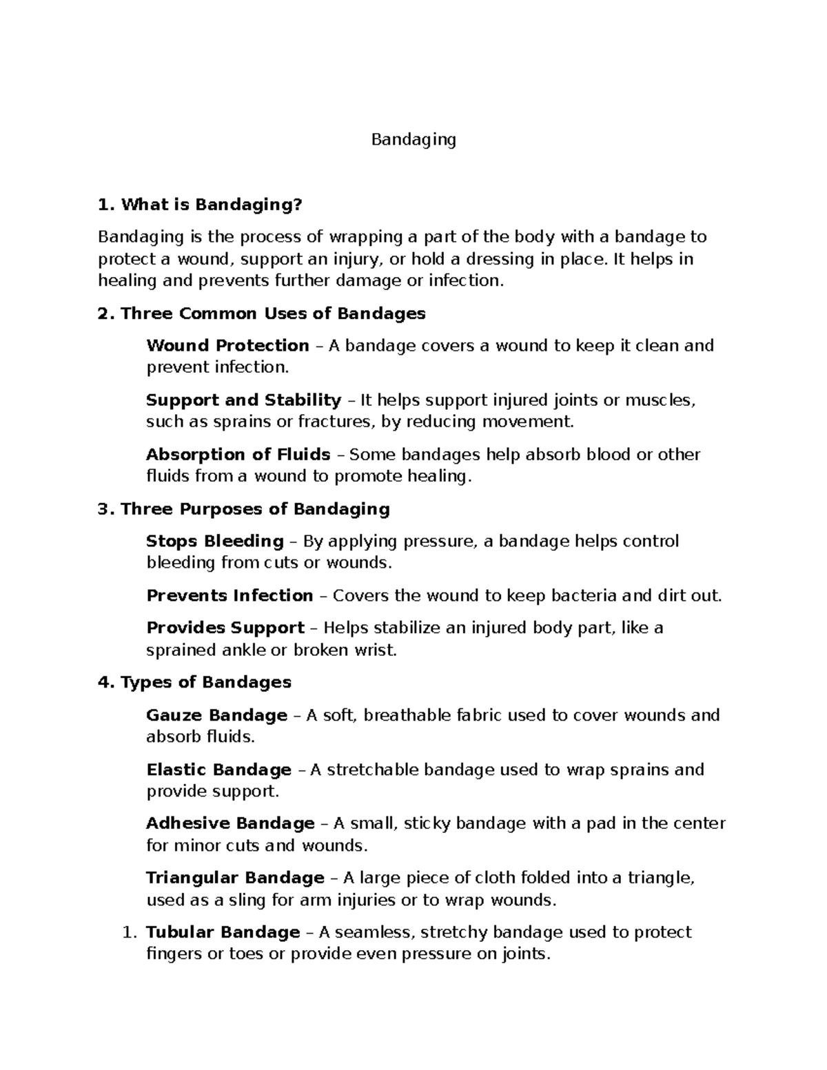 Bandaging Techniques and Uses - Notes on Wound Care and Support - Studocu