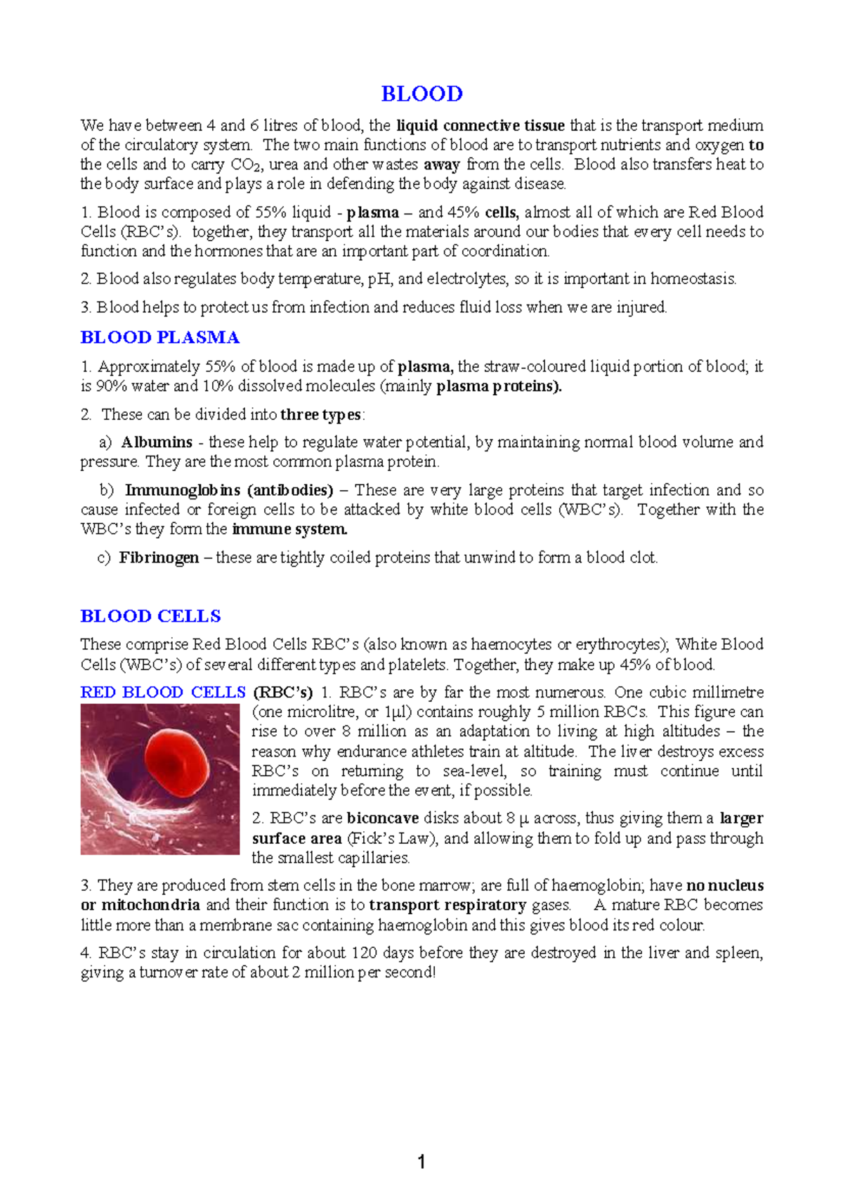 Blood: Functions, Composition, and Clotting Mechanisms - Notes - Studocu