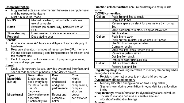CS2106 Final Exam Notes on Operating Systems - Studocu