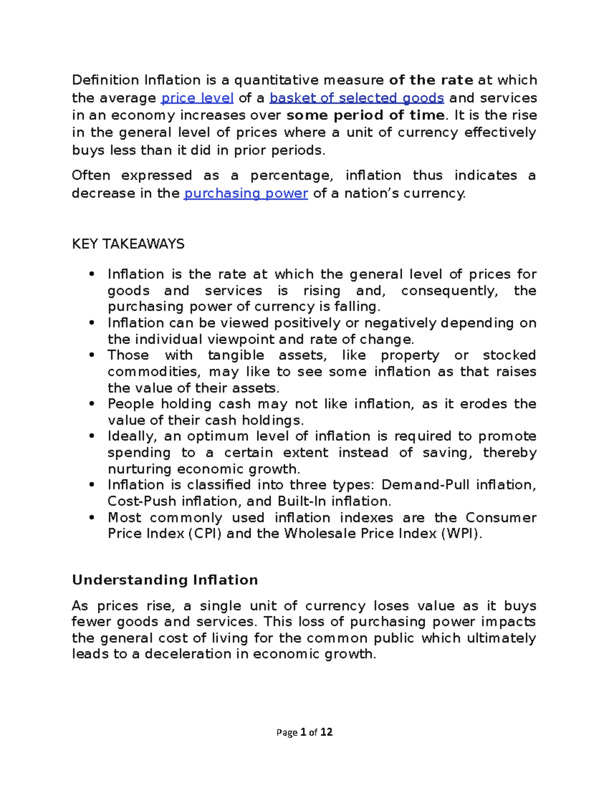 Inflation - Lecture Notes 3: Understanding Causes and Impacts - Studocu