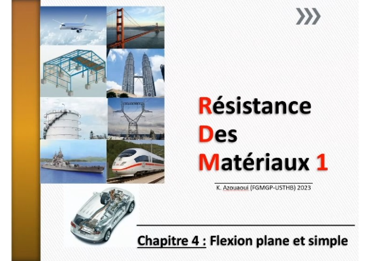RDM 1 K. Azouaoui 2023 Chapitre 4 : Flexion Plane et Exercices - Studocu