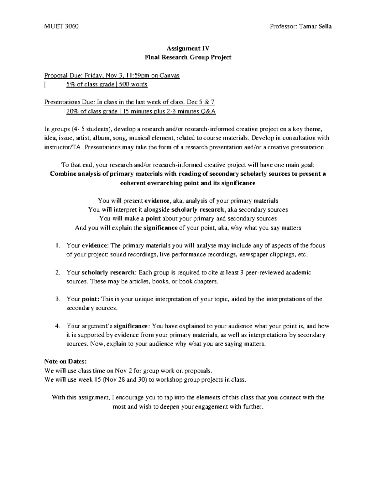 MUET 3060 Final Project Assignment Guidelines for Research Presentation ...