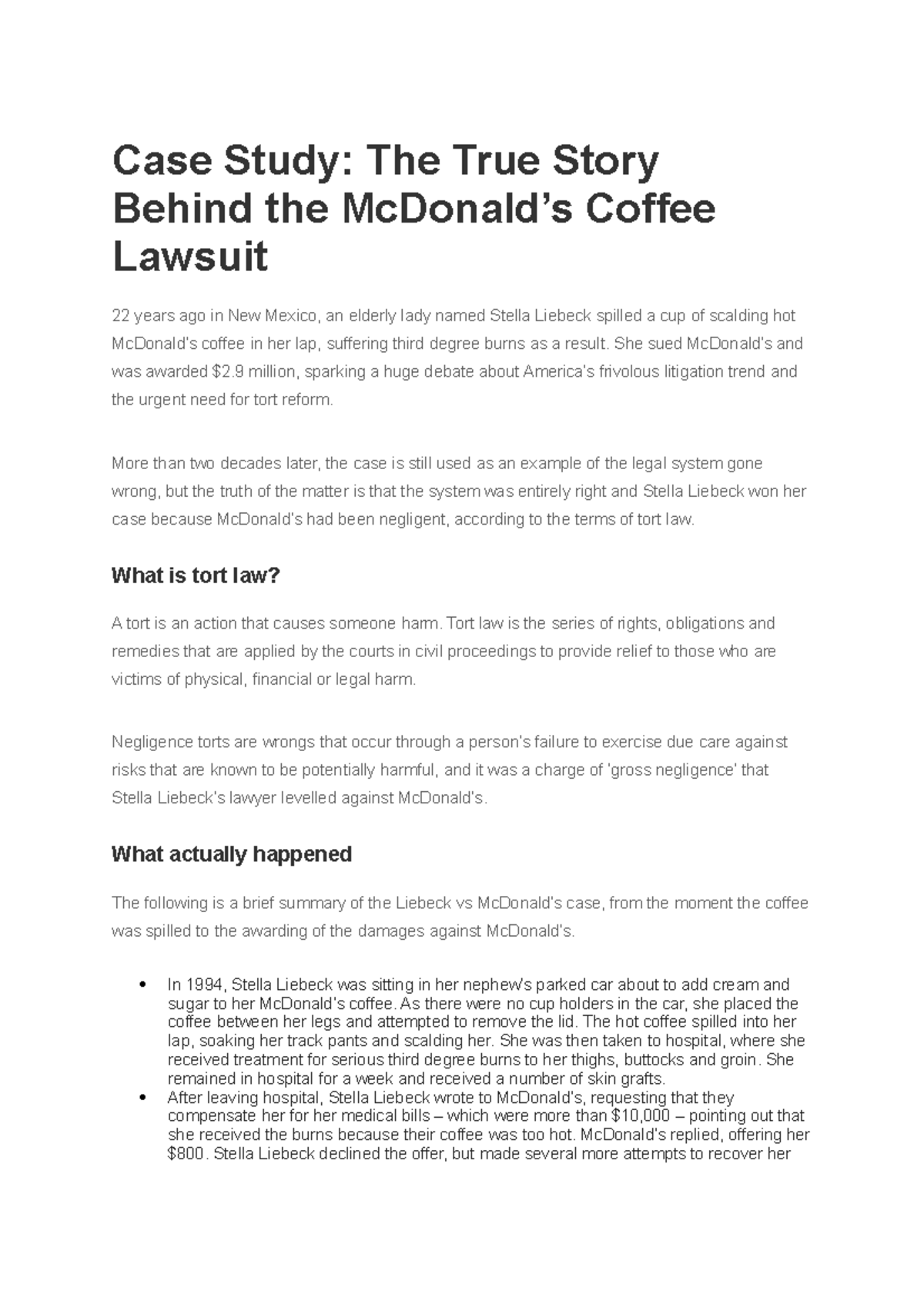 Hot Coffee Case Study - Case Study: The True Story Behind the McDonald ...