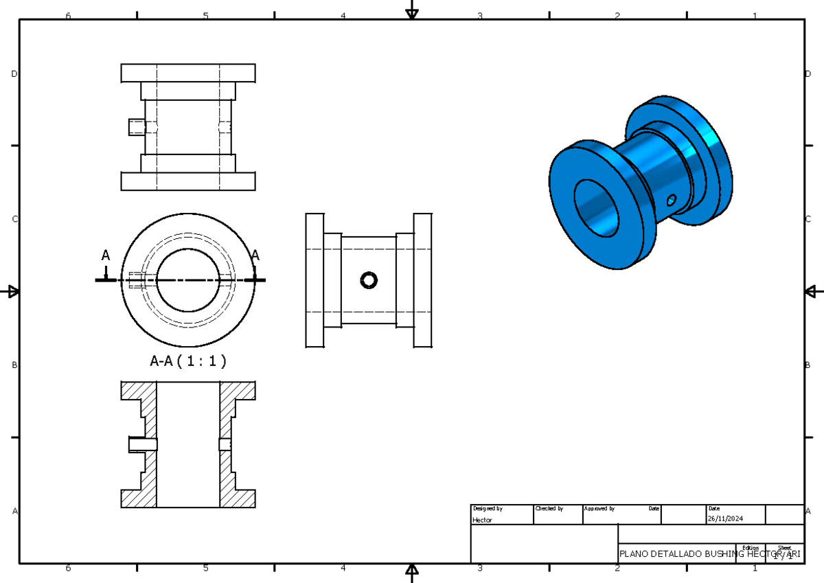 Plano Bushing - INVENTOR - Gestión de Inventarios - A-A ( 1 : 1 ) 1 1 2 ...