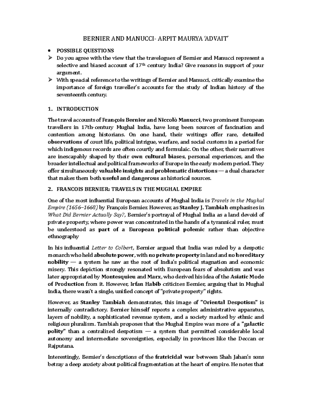 BERNIER AND MANUCCI: CRITICAL ANALYSIS OF TRAVELOGUES IN 17TH CENTURY INDIA - Document Preview