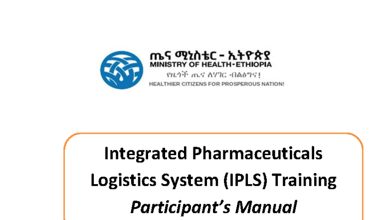 IPLS Training Manual: Integrated Pharmaceuticals Logistics System Guide ...