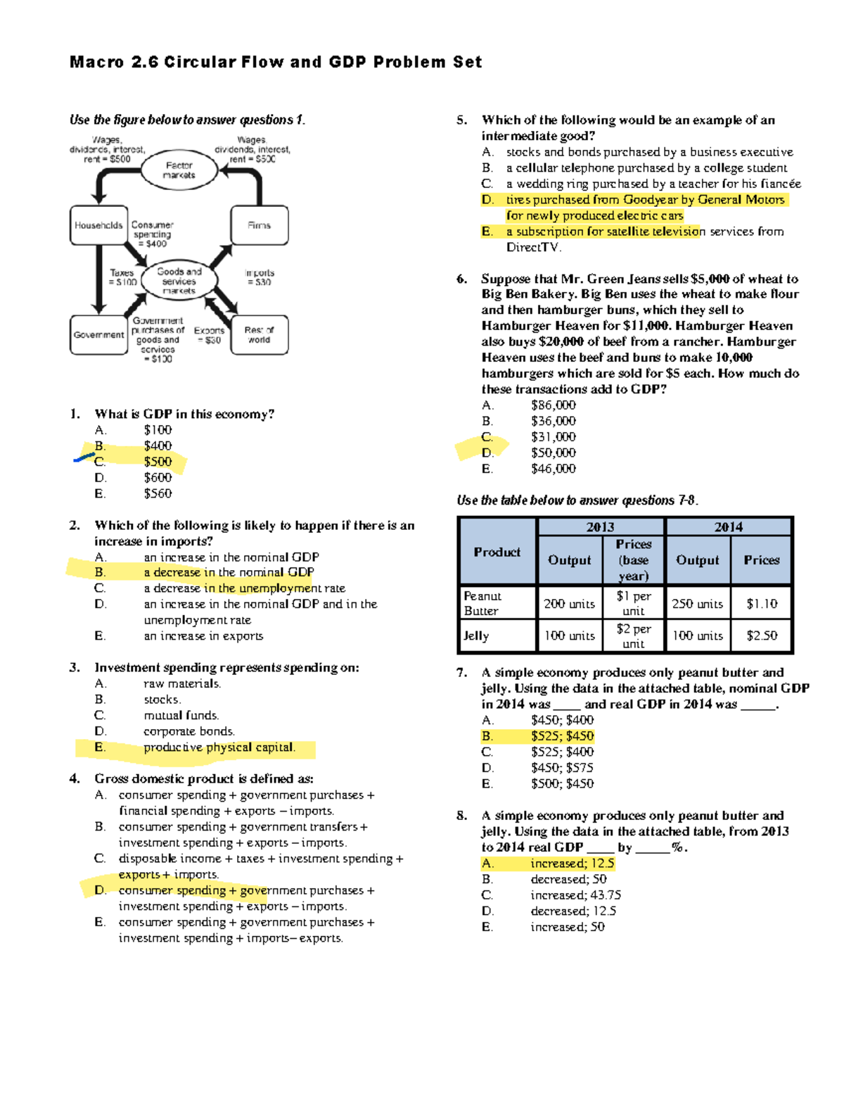 Macro 2 - nice for you to keep - Macro 2 Circular Flow and GDP Problem ...