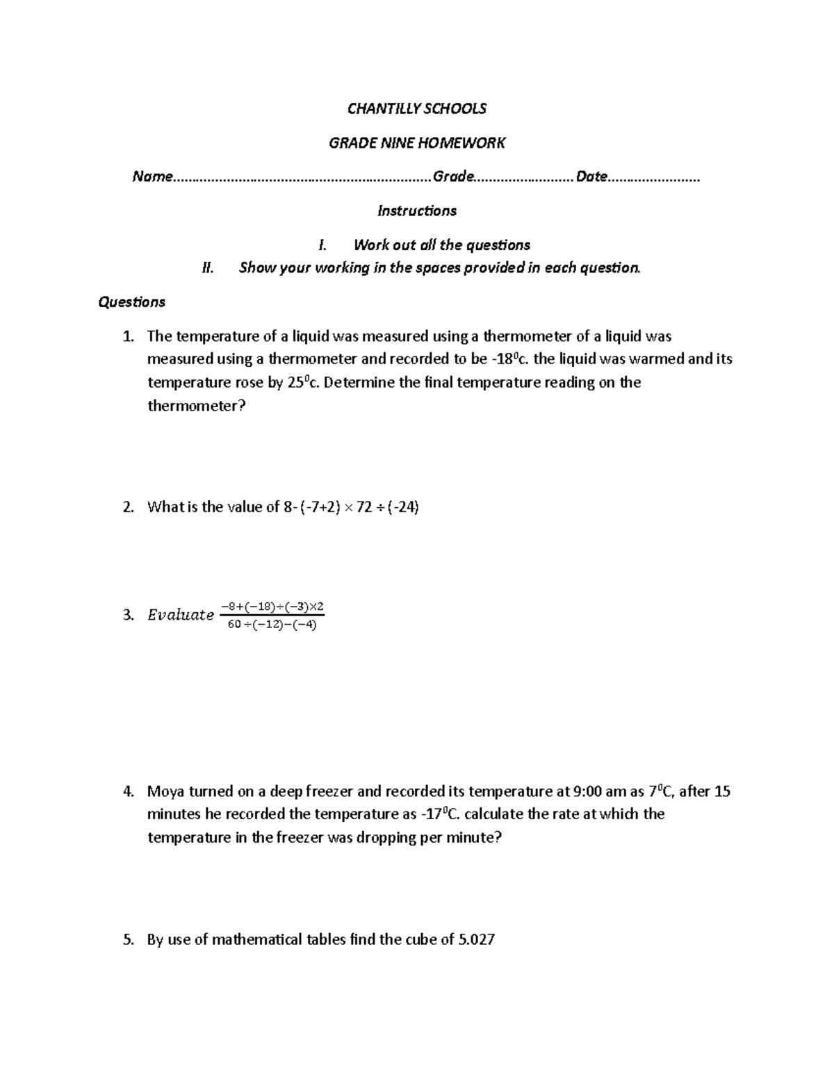 Grade 9 Math Homework Practice Material - Studocu