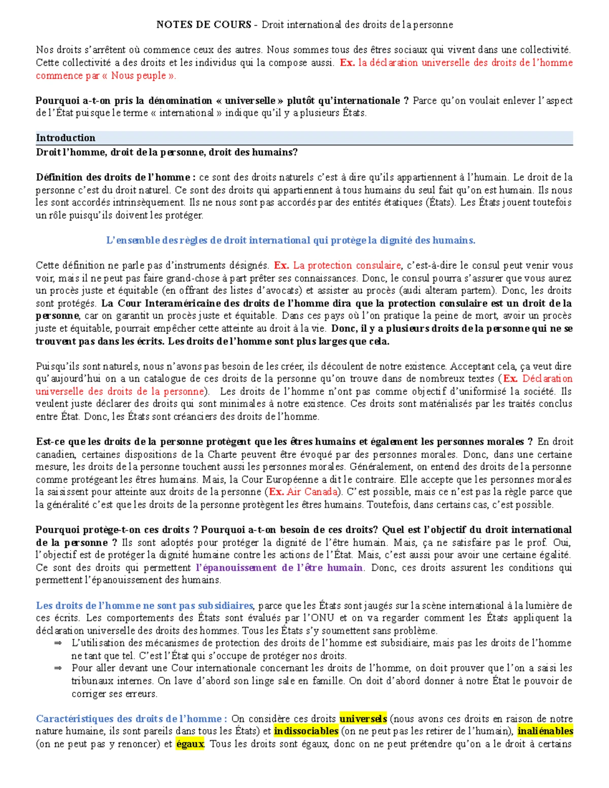 Notes de cours - Droit international des droits de la personne (DIP ...