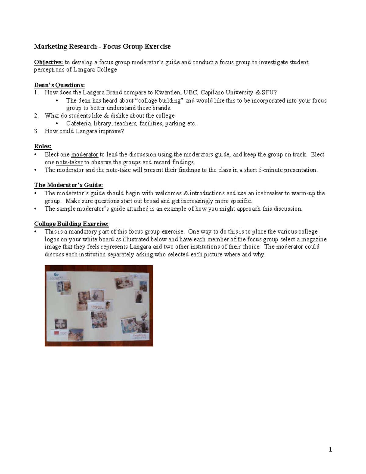 Class Focus Group - Marketing Research - Focus Group Exercise Objective ...