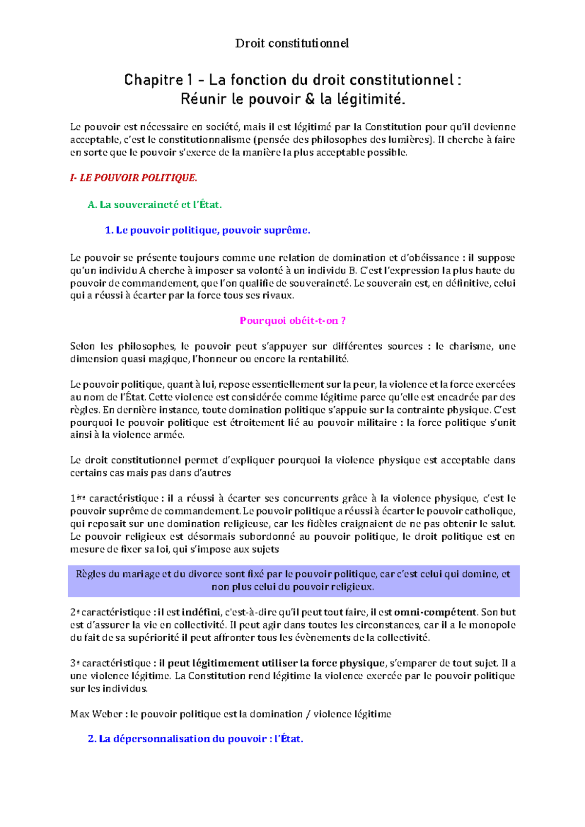 Droit constitutionnel - Chapitre 1 : La Fonction et la Légitimité du ...