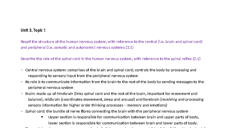Psychology Unit 3: Human Nervous System Overview and Neurotransmitters ...