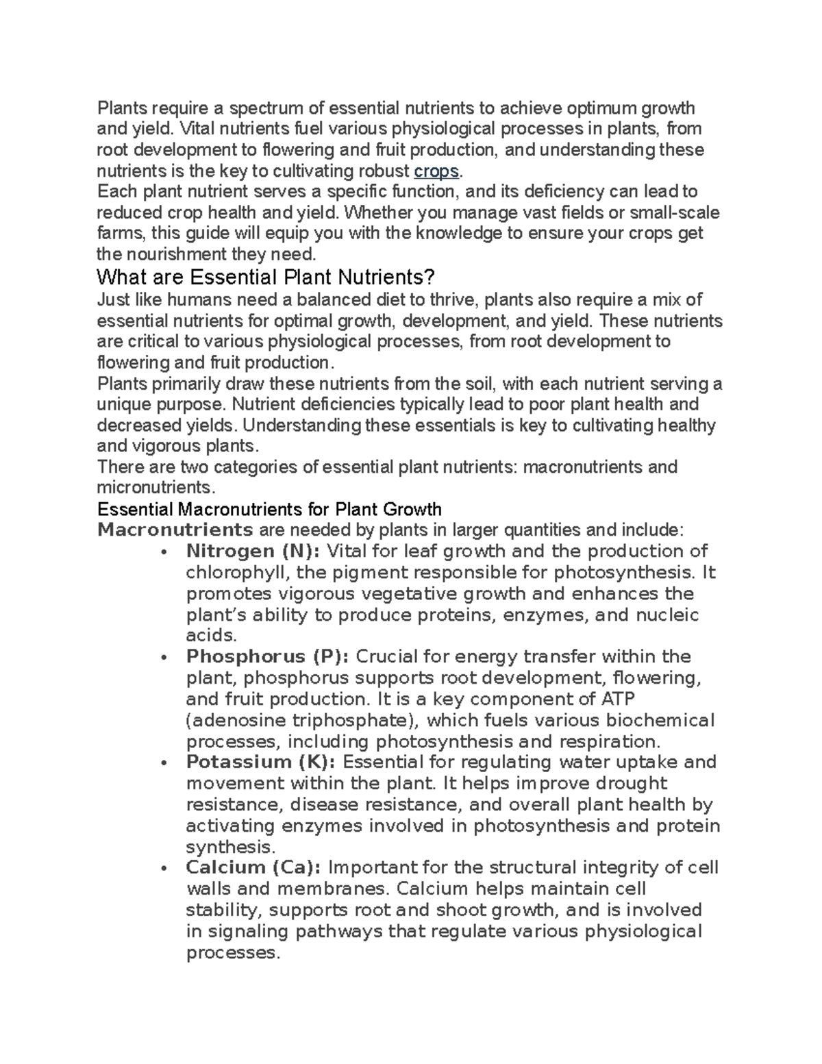 Essential Plant Nutrients: A Guide to Optimal Growth and Yield - Studocu