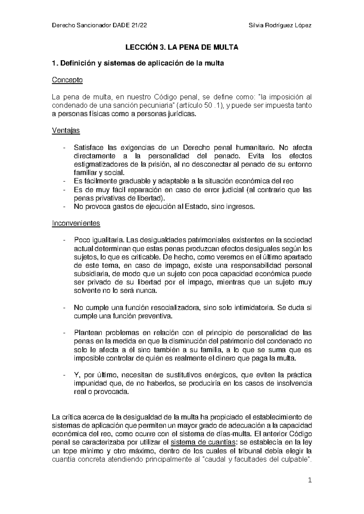 TEMA 3. LA Multa - APUNTES sancionador - LECCIÓN 3. LA PENA DE MULTA 1 ...
