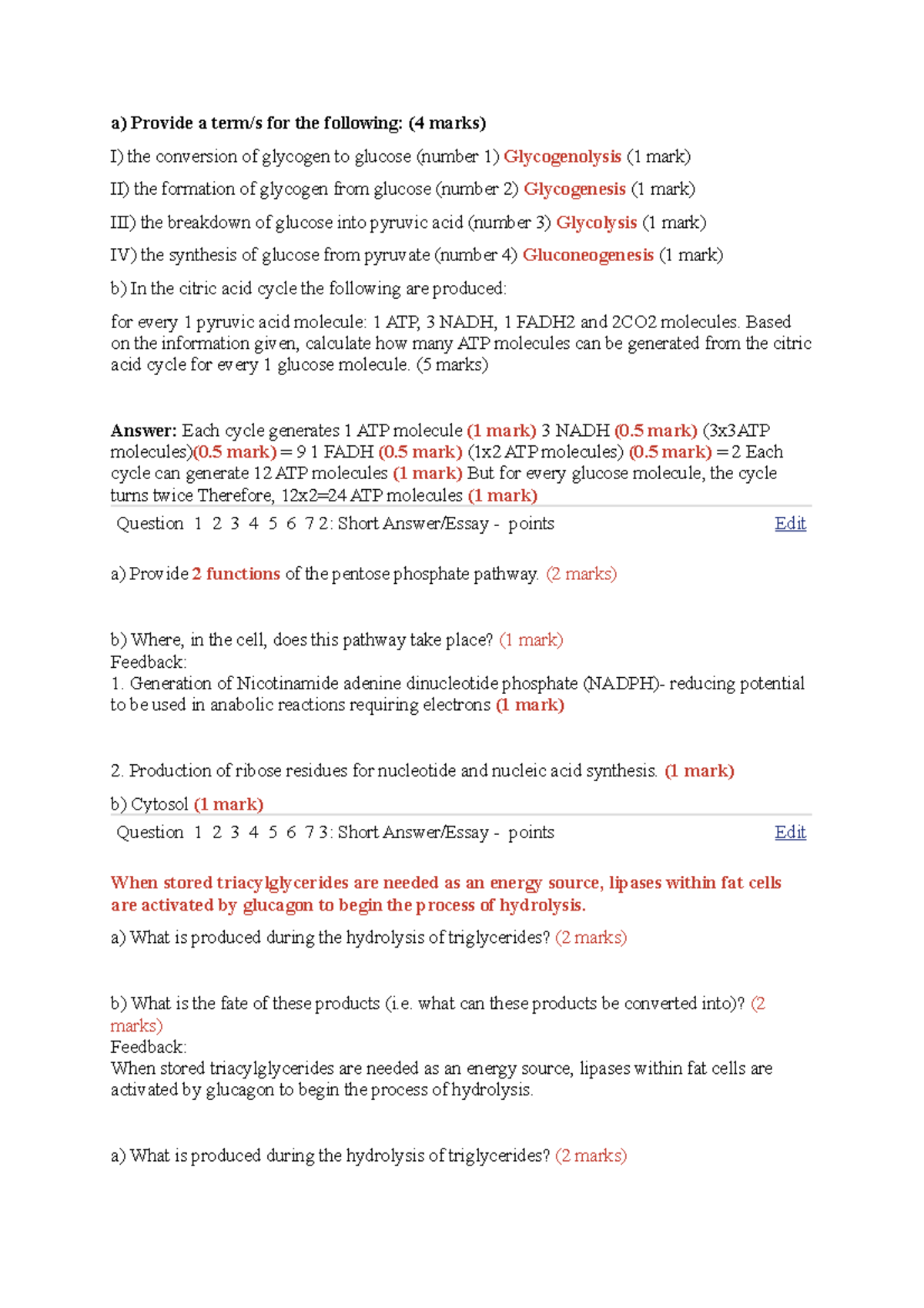 HUB205 P1 2020 Metabolic Pathways and Hormonal Responses Memo - Studocu