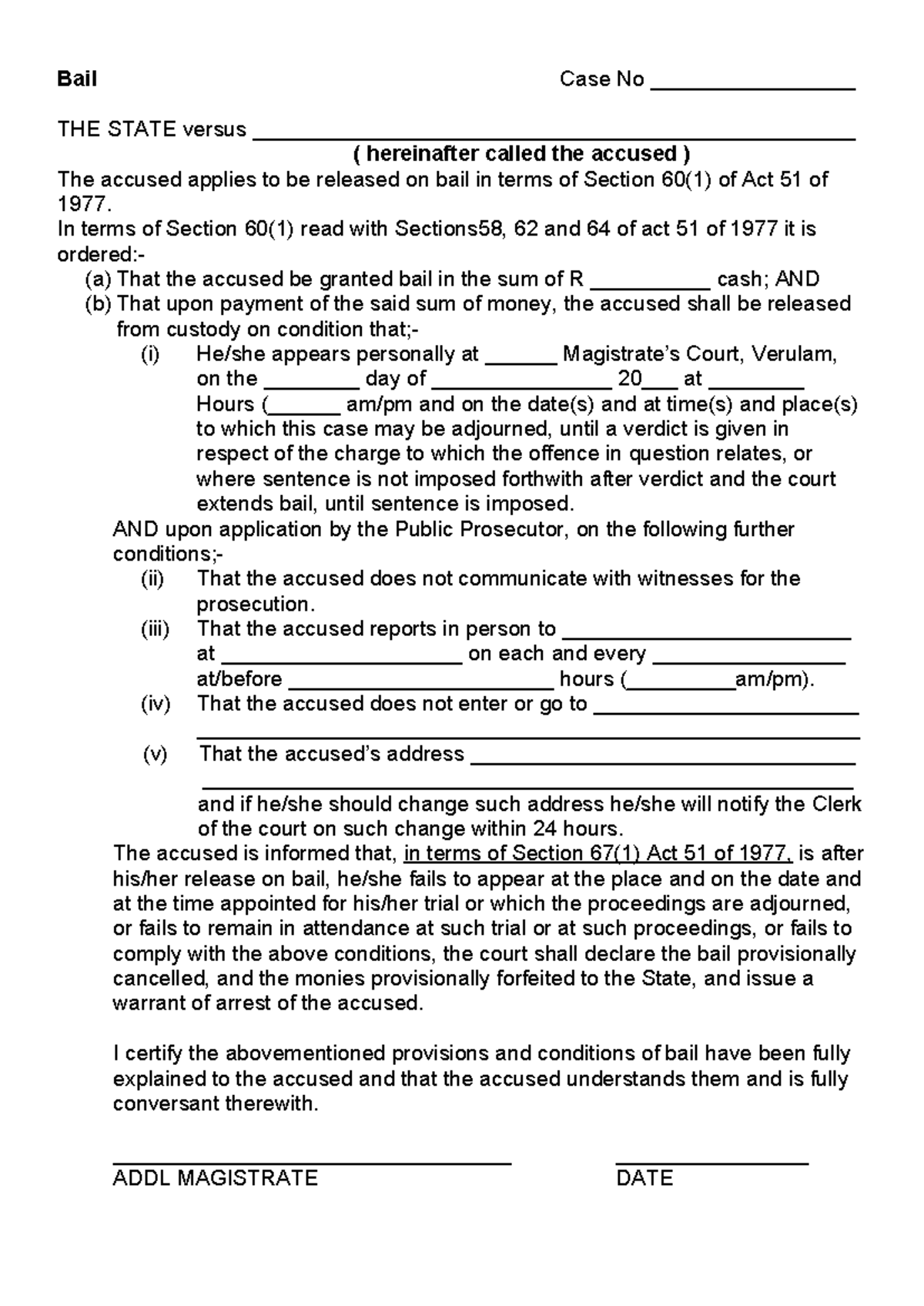 FBA - bail application - Bail Case No _________________ THE STATE ...