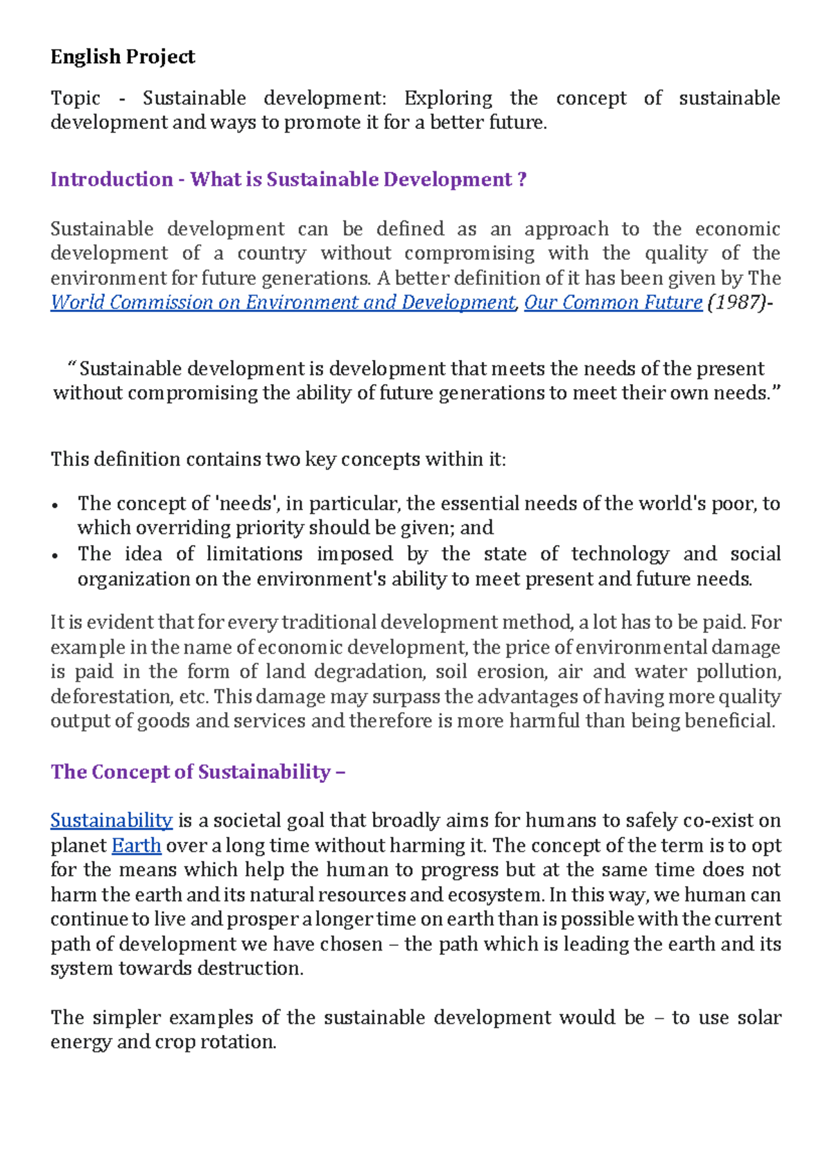 English XI - Project on Sustainable Development Concepts and Goals ...