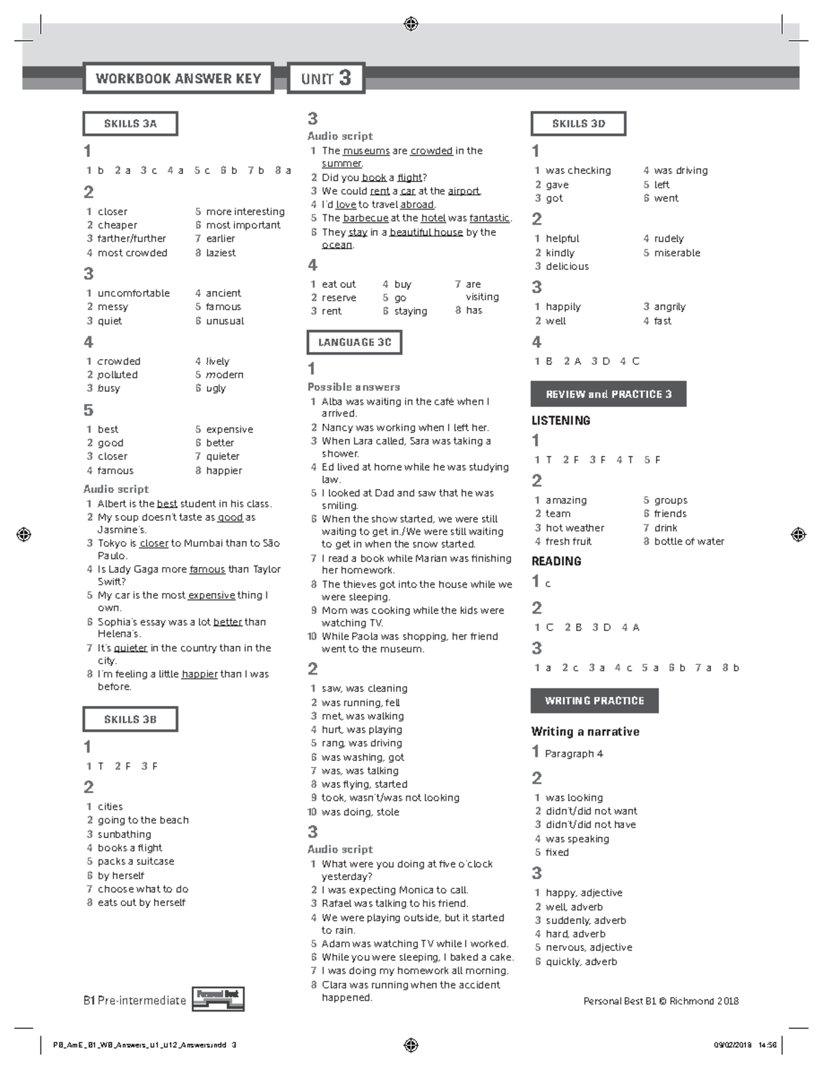 B1 Workbook Answers: Unit 3 Skills & Audio Scripts - Studocu