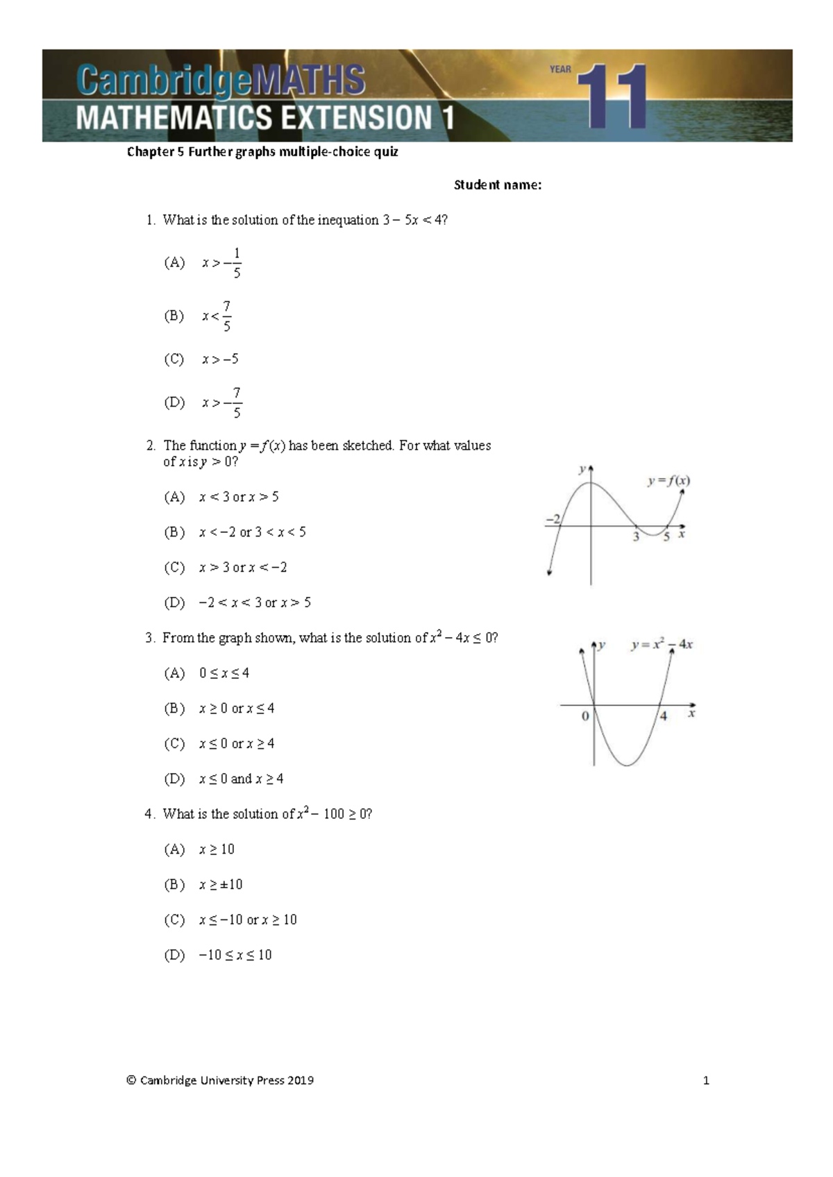 Chapter 5 Further Graphs Quiz Answers - Practice Papers - Studocu