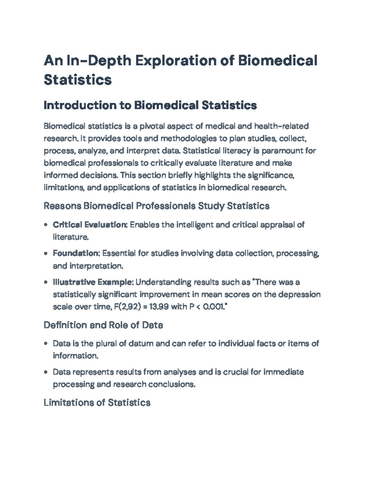 Introduction to Biomedical Statistics: Concepts and Applications - An ...