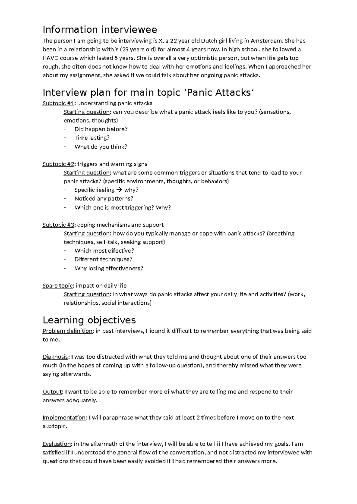 Panic Attacks: Final Assignment Preparation for Interview Insights ...