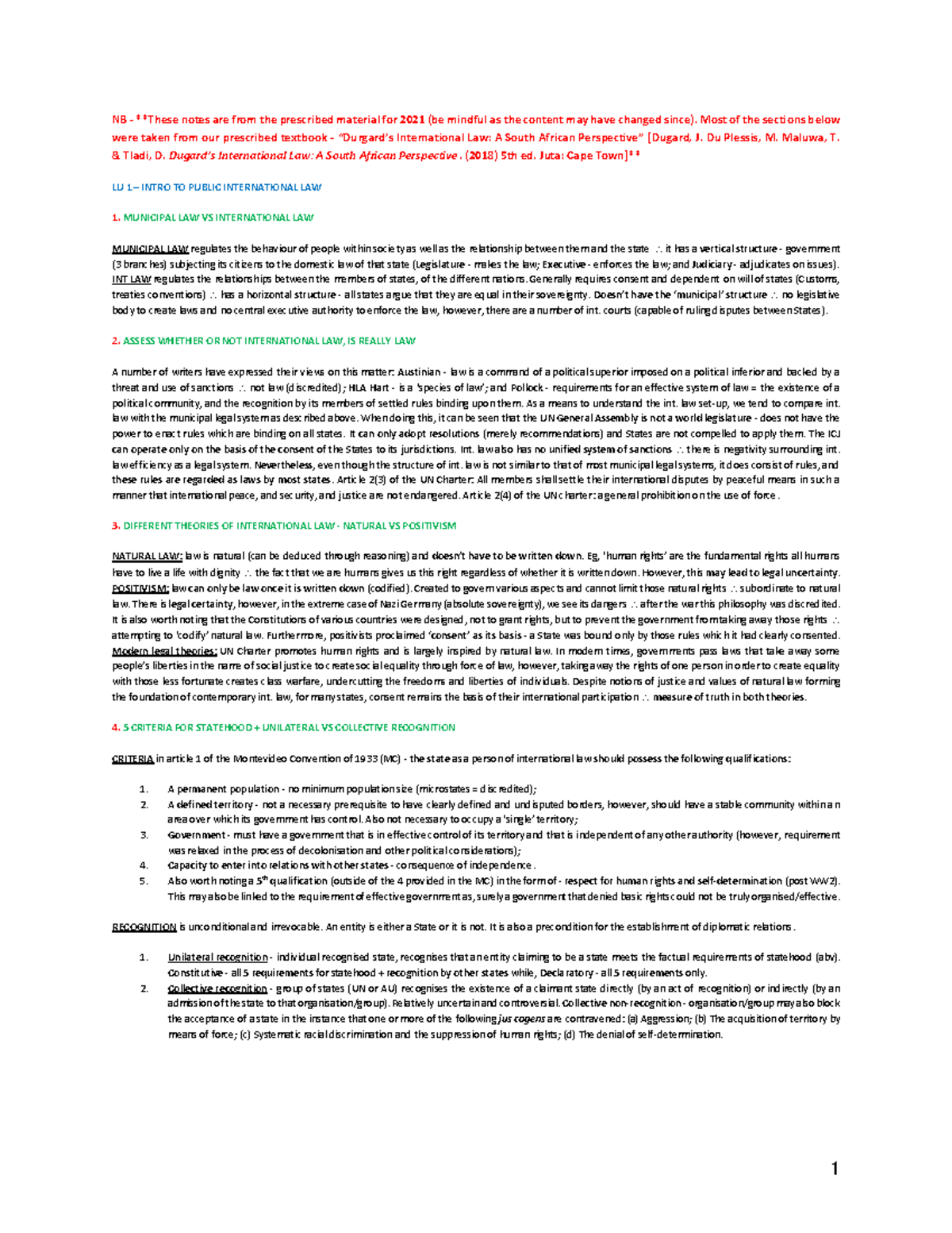 International Law Study Notes (2021): Key Concepts and Theories - Studocu