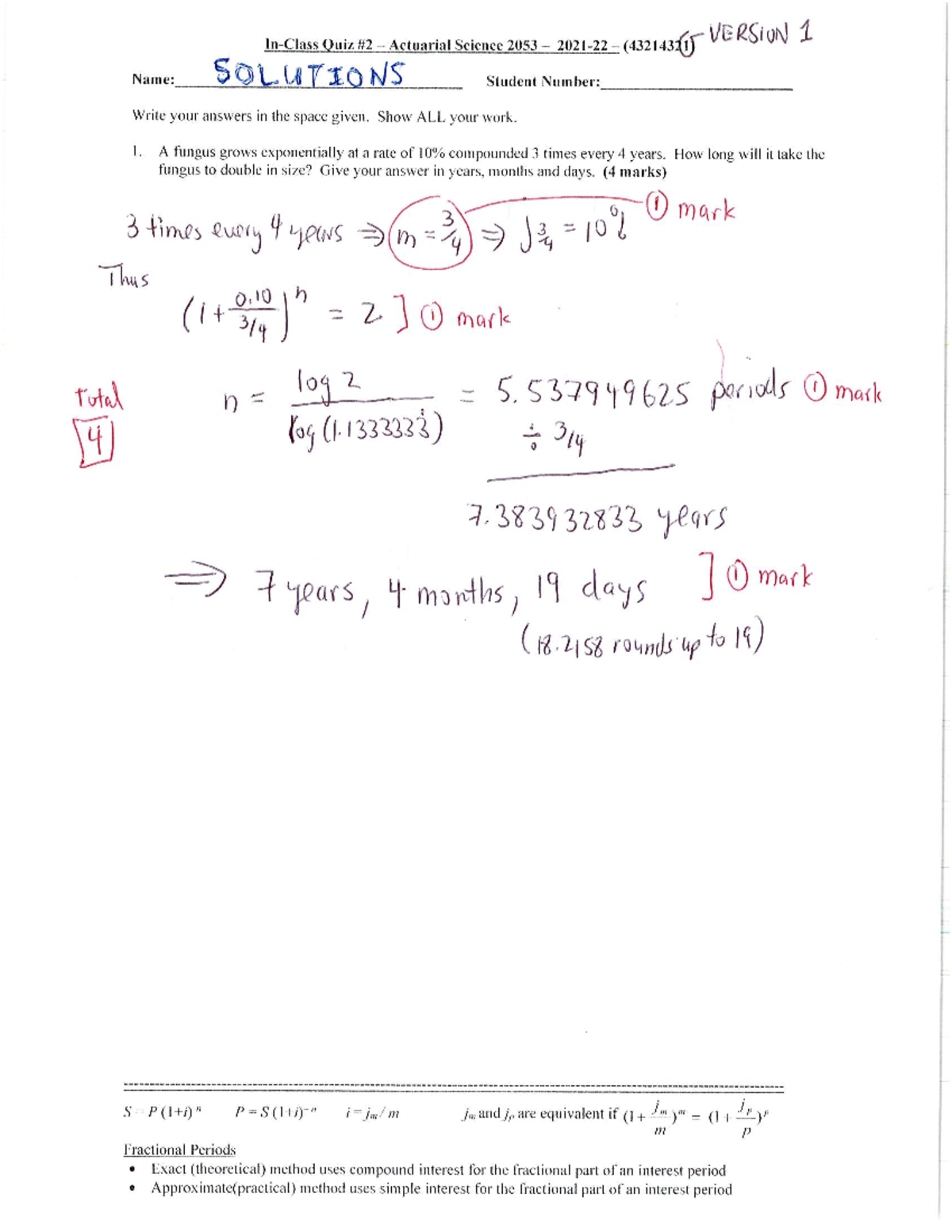Quiz Solutions for Actuarial Science 2053 (43214321) - Version 1 - Studocu