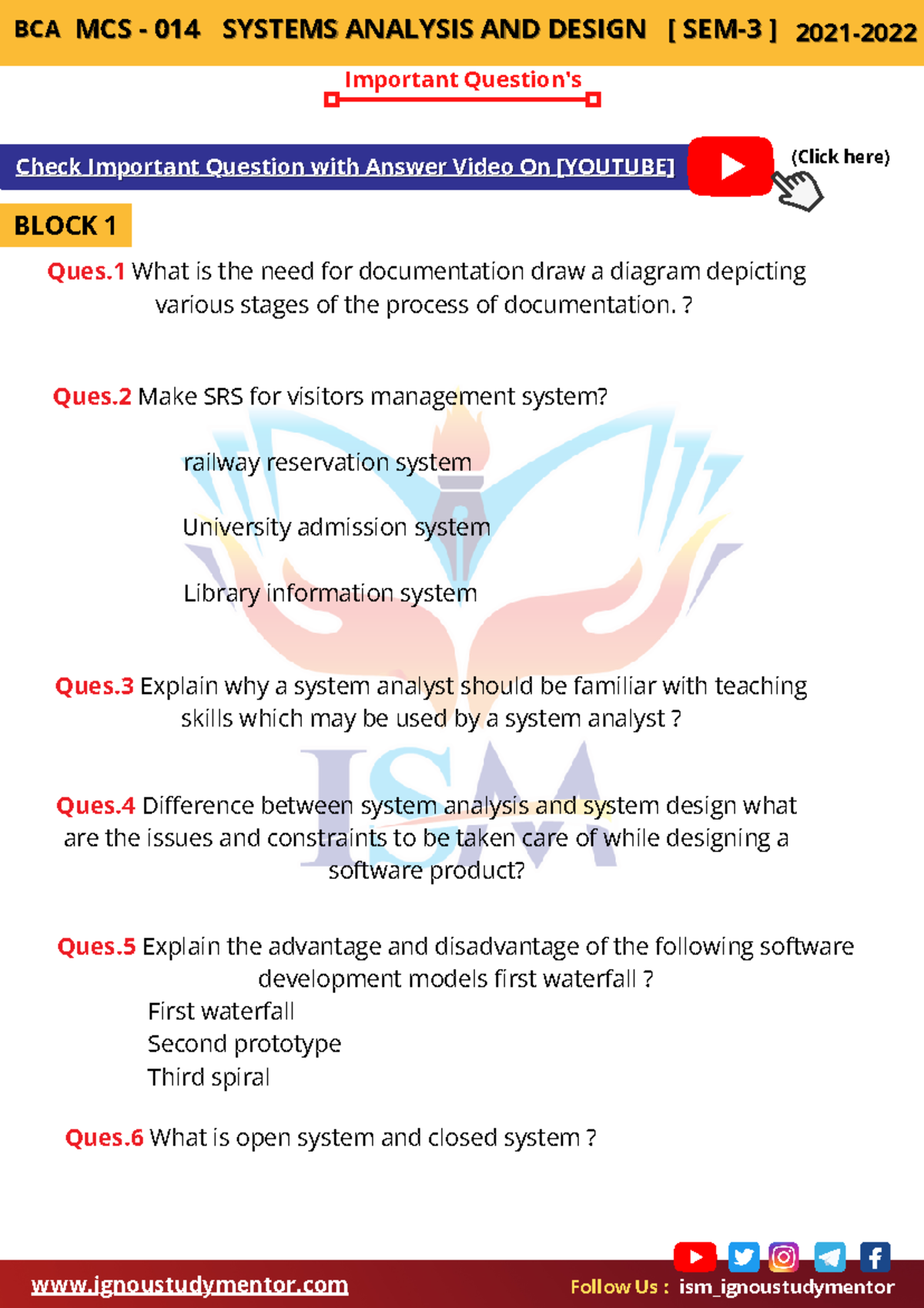 MCS 014 SAD imp ques - Important Questions for exams - Important ...