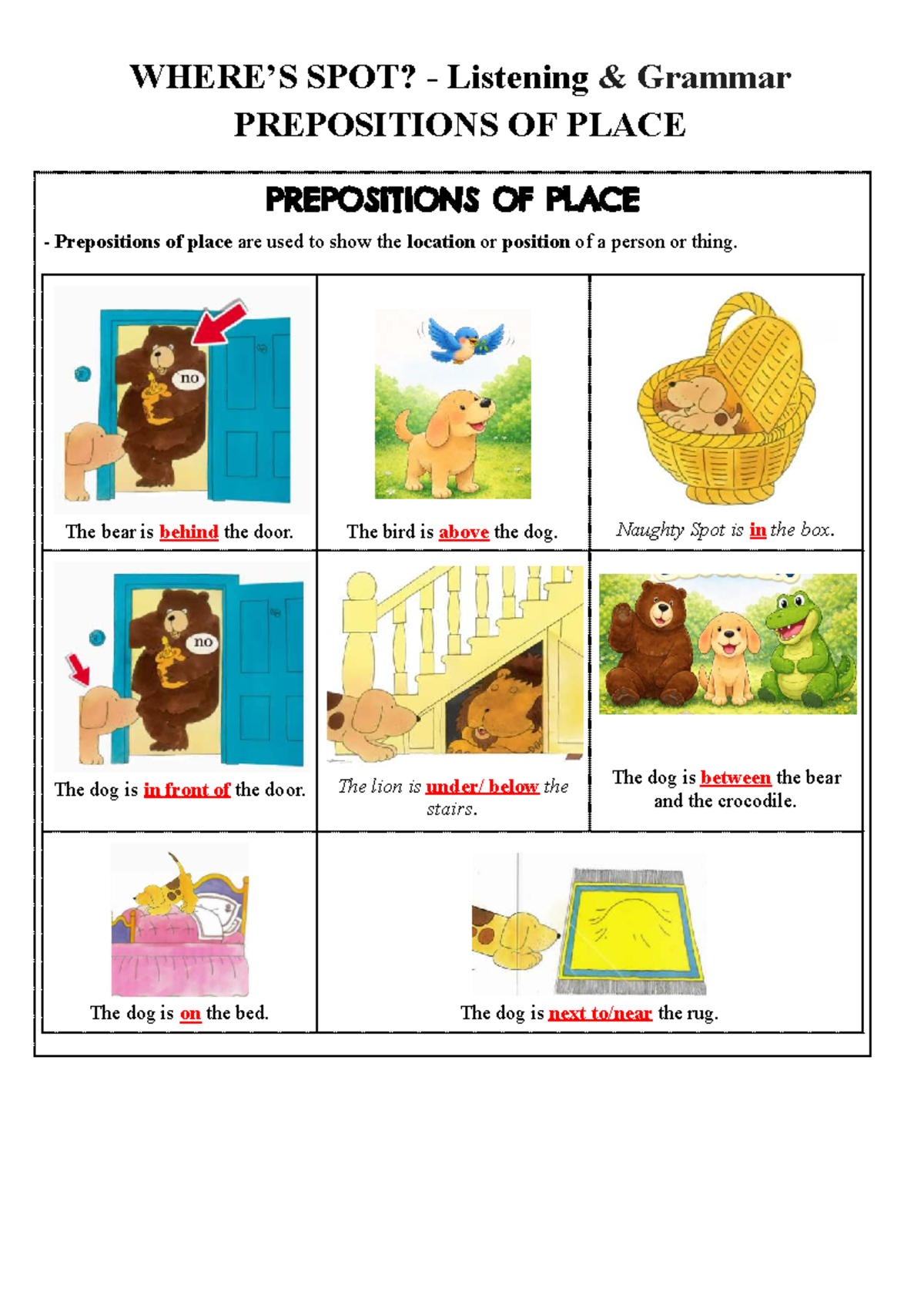 SPOT? Listening Grammar: Prepositions of Place Exercises - Studocu