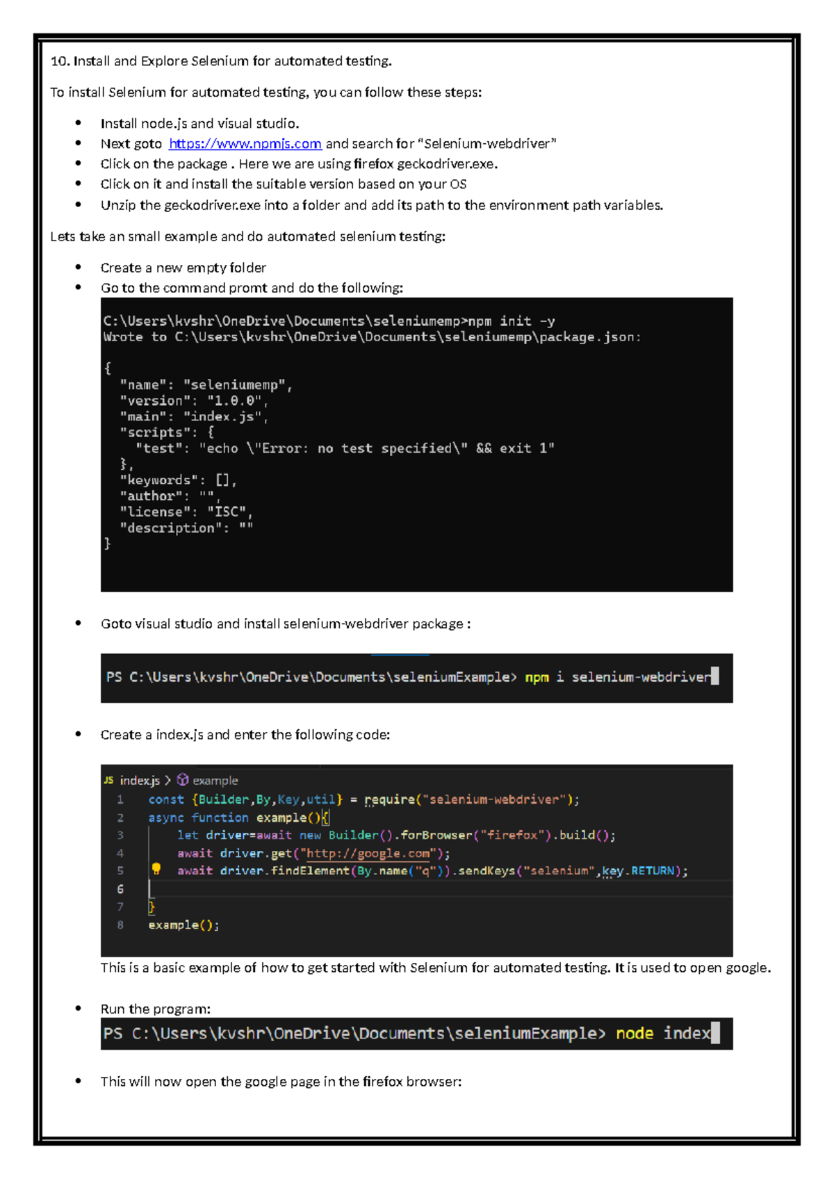 DevOps 101 - Lab Record: Installing & Exploring Selenium Testing - Studocu