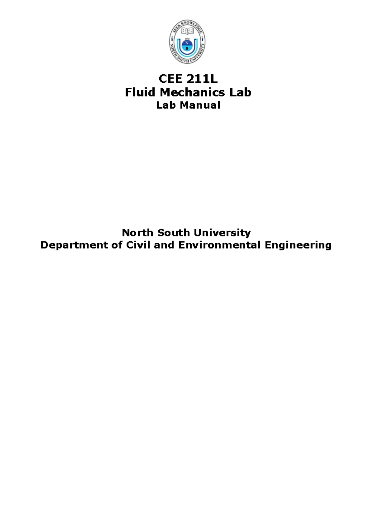CEE 211L Fluid Mechanics Lab Manual - North South University - Studocu