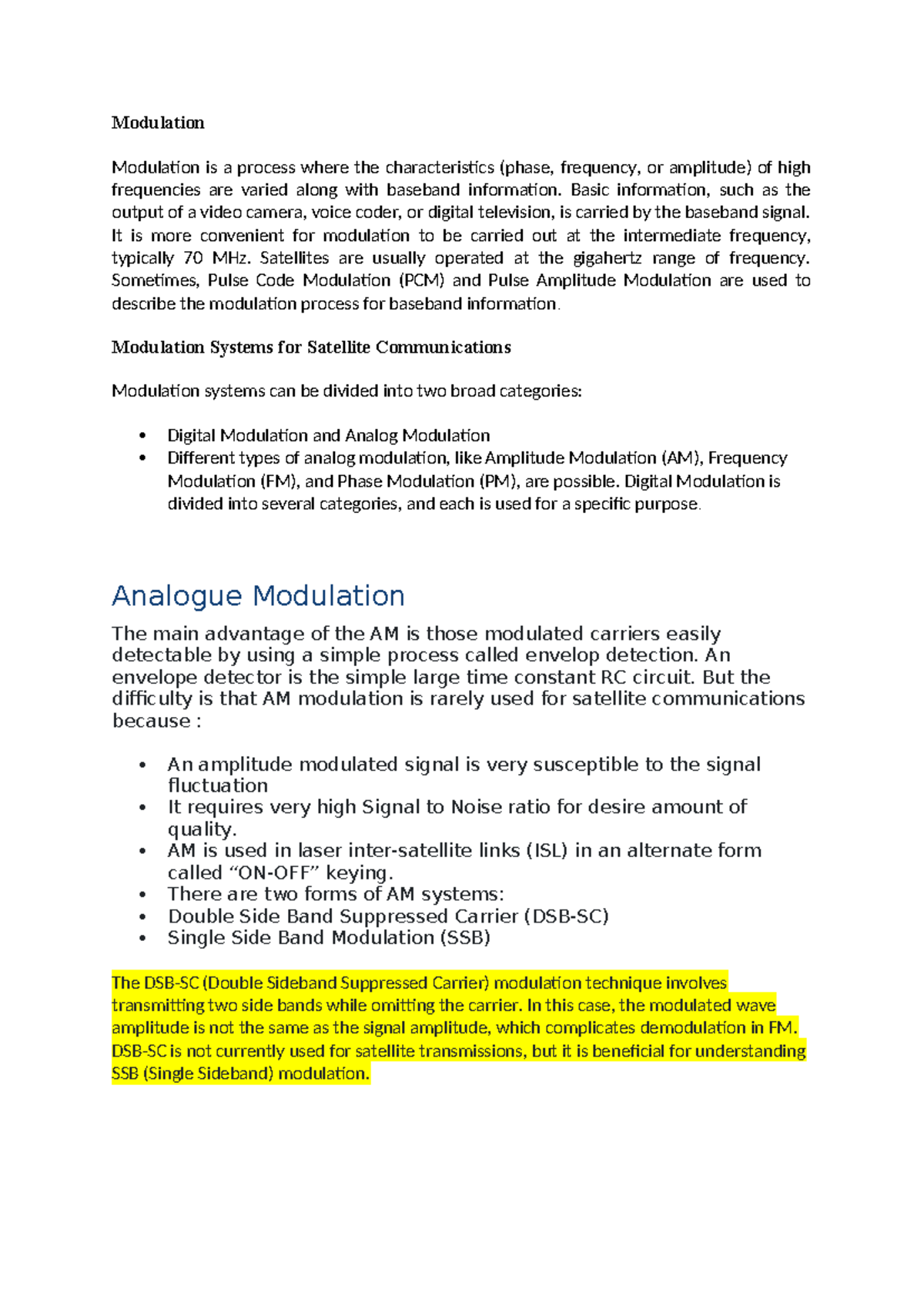 Satellite Communication Modulation Techniques: Overview and ...
