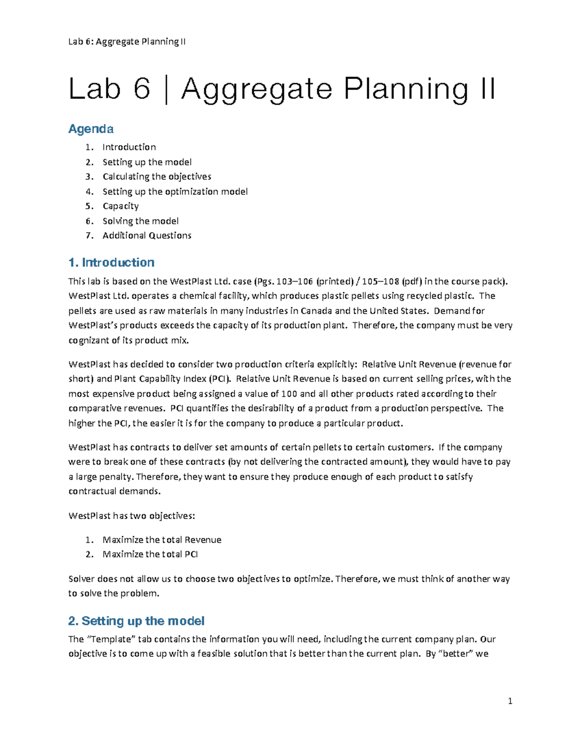 Lab 6: Aggregate Planning II - Model Setup and Optimization Techniques ...