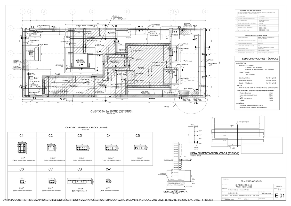 Planos Estructurales para el Proyecto Edificio 7 P - Cimentación - Document Preview