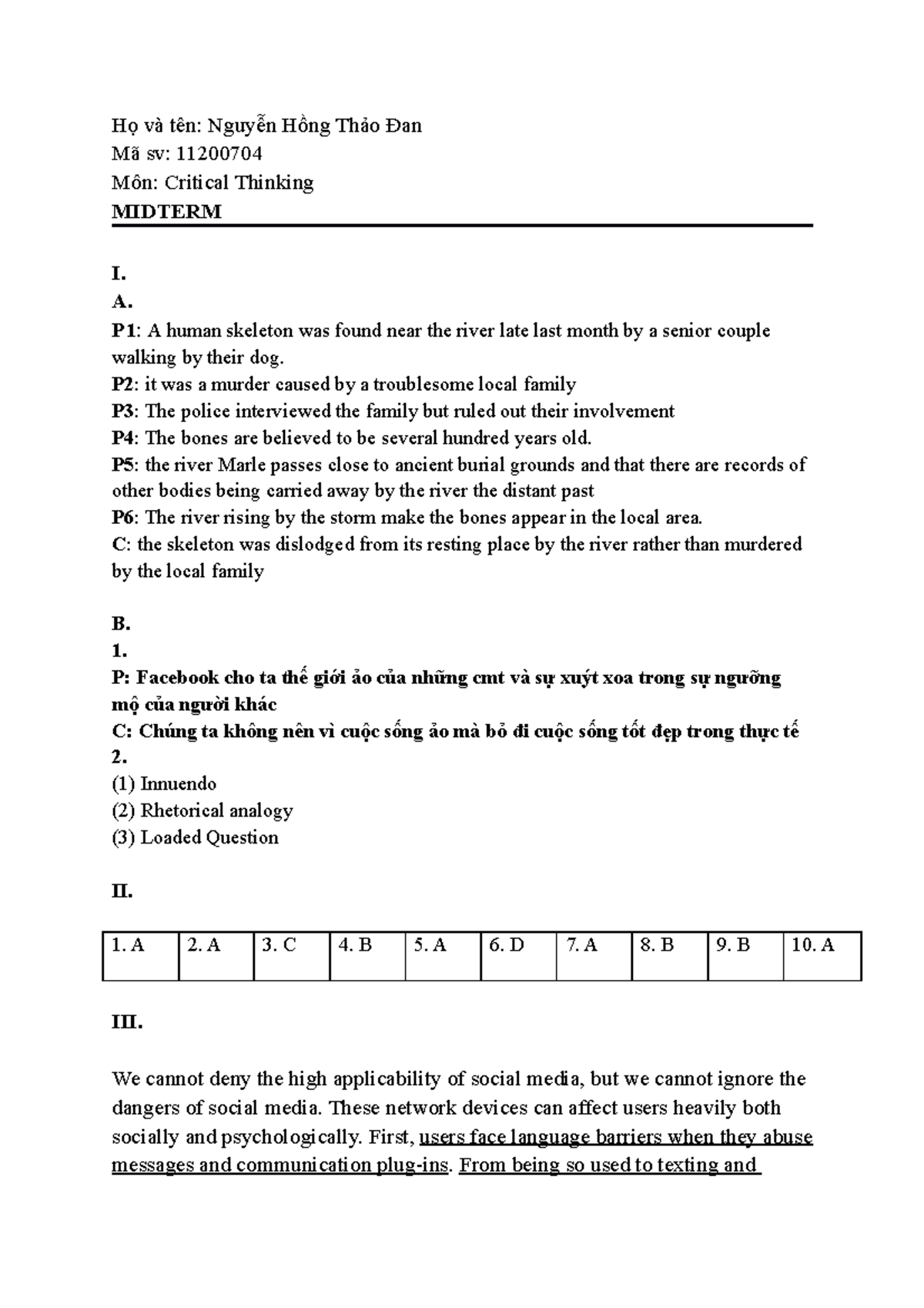 Bài Midterm Tư duy Phê phán - Critical Thinking Analysis Notes - Studocu