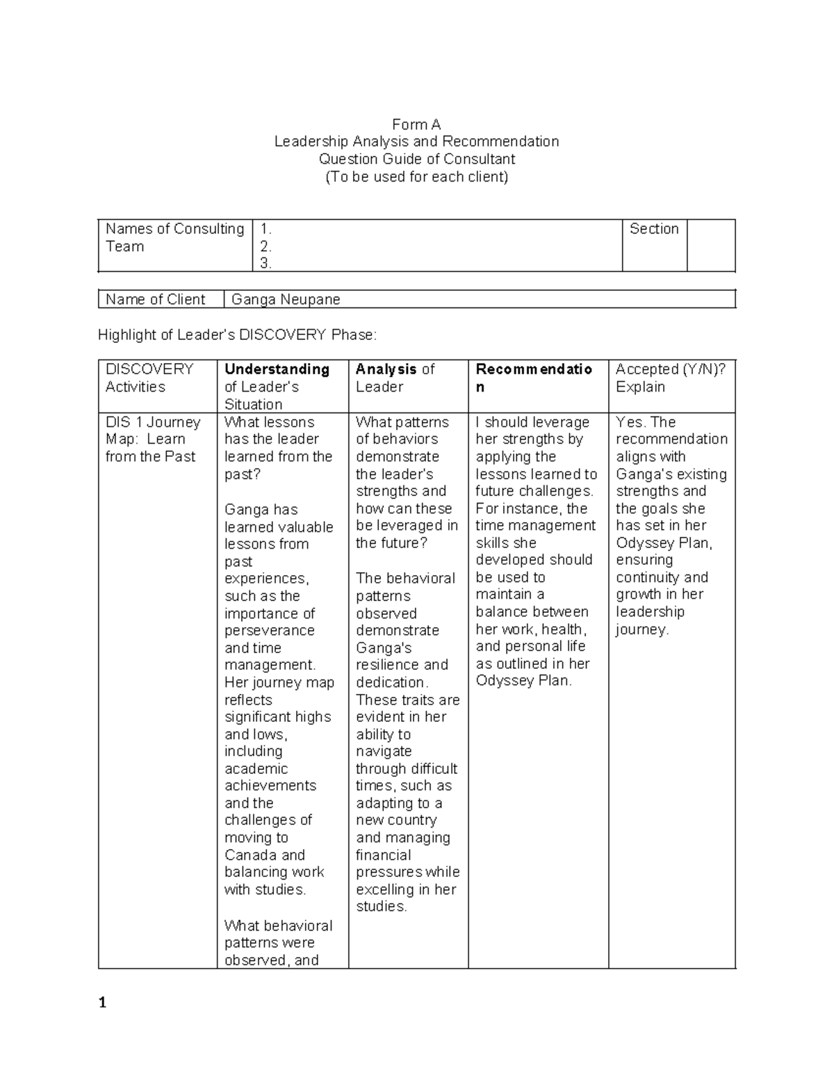 Form A Leadership Analysis & Recommendations Guide for Consultants ...
