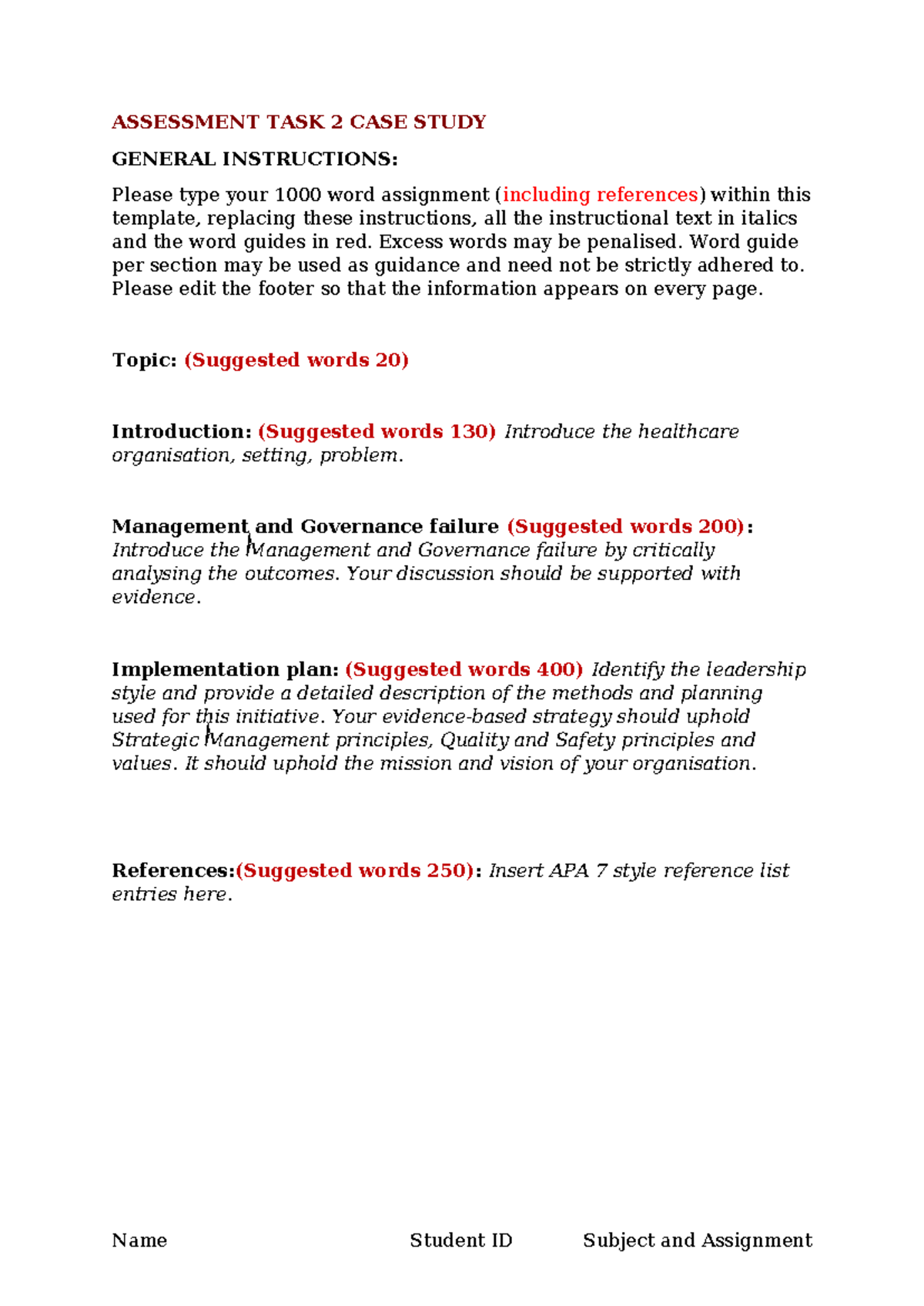 BUSM1037 Asserssment 2 template - ASSESSMENT TASK 2 CASE STUDY GENERAL ...