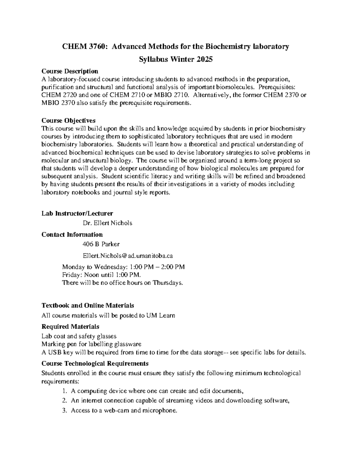 CHEM 3760 Syllabus: Advanced Biochemistry Methods, Winter 2025 - Studocu