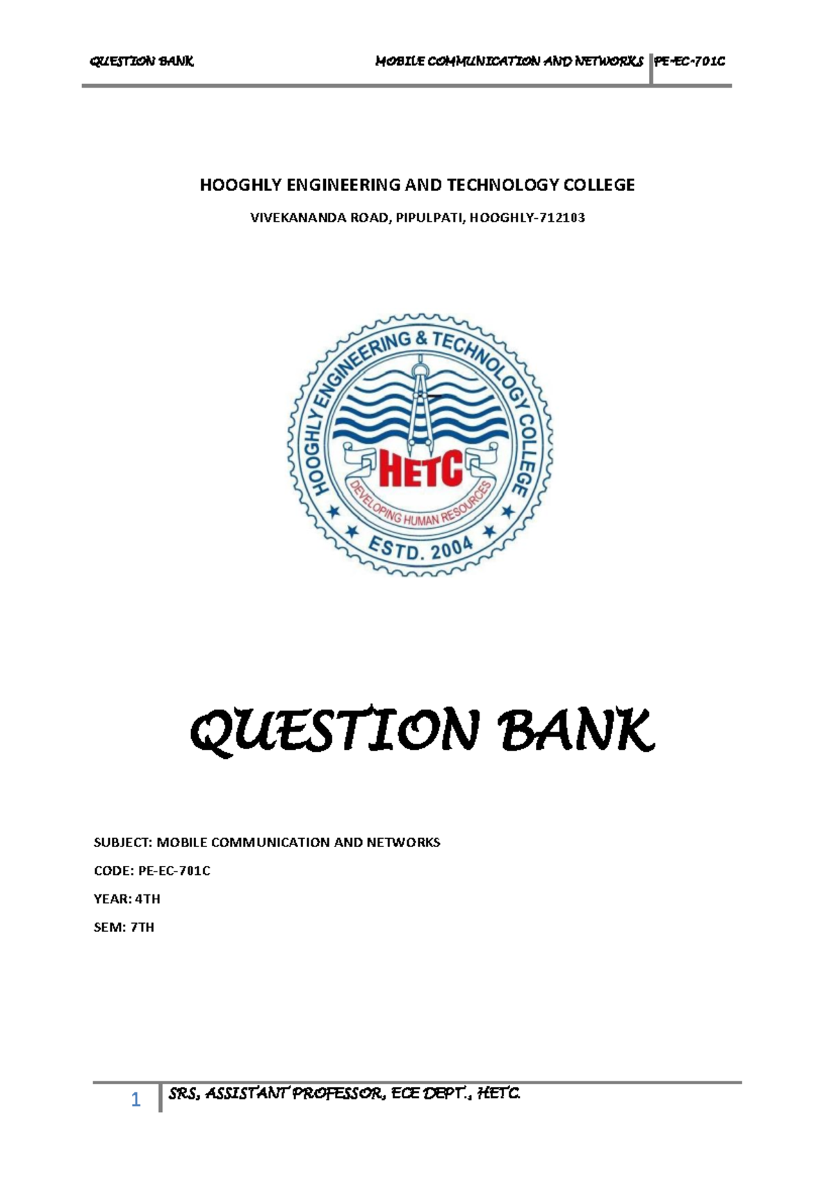 Question Bank for Mobile Communication & Networks PE-EC-701C - Studocu