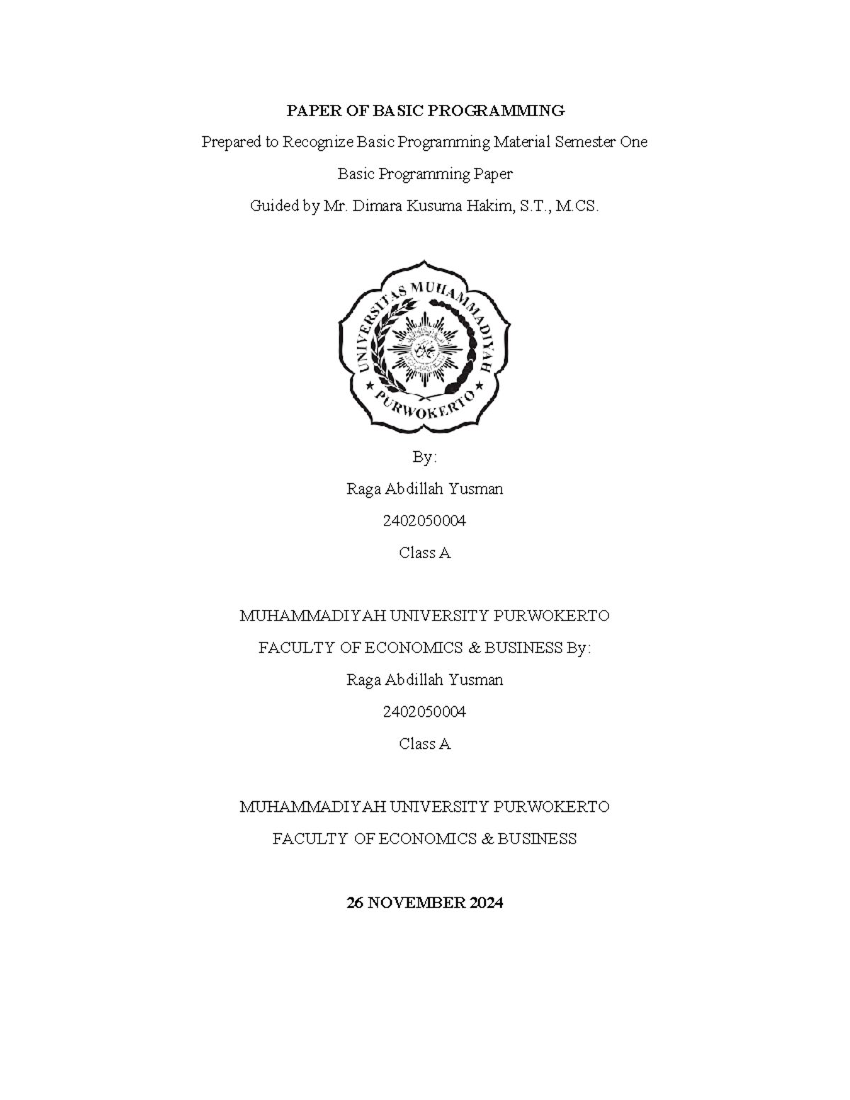 Basic Programming Concepts and Algorithms - Course Code: 2402050004 ...