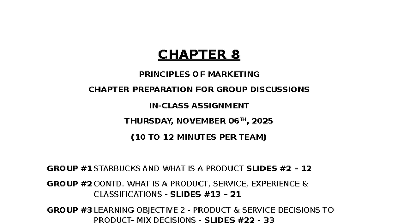 CHAPTER 8 - MARKETING PRINCIPLES: GROUP DISCUSSION PREP GUIDE - Studocu