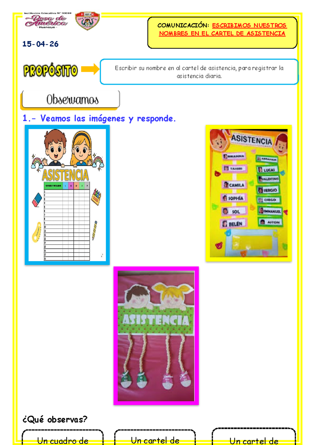 1° U1 S3 Ficha D1 COM: Escribimos Nuestros Nombres en el Cartel de ...