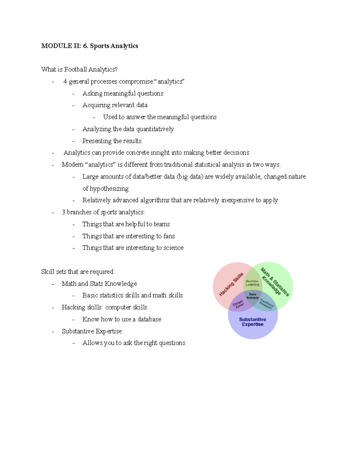 MIST2090 Module 2 Notes - MODULE II: 6. Sports Analytics What is ...
