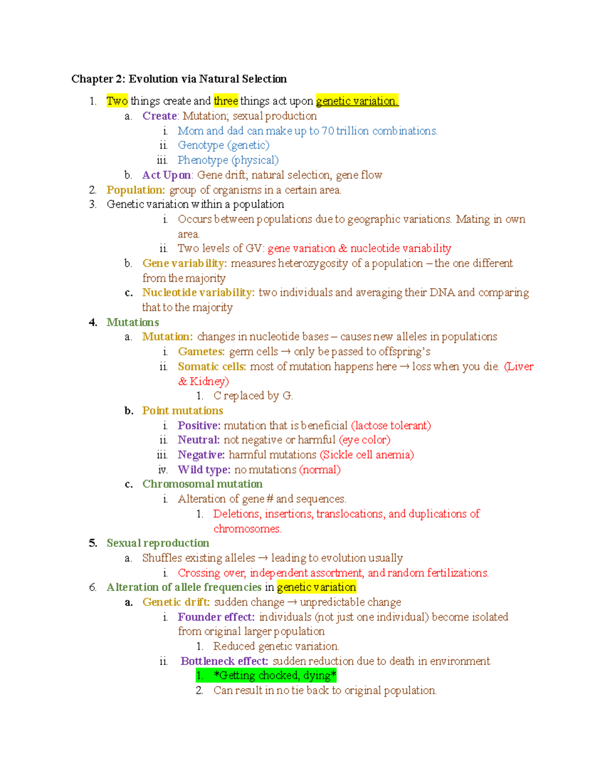 Final Exam Study Guide - Chapter 2: Evolution via Natural Selection Two ...
