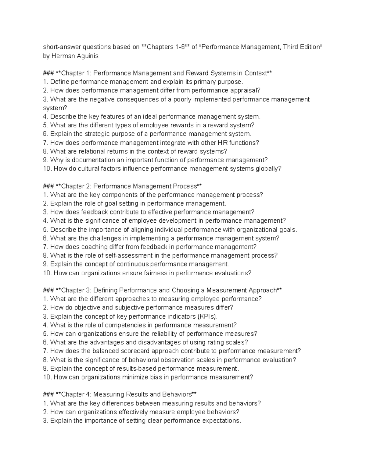 Short-Answer Questions on Performance Management (MGMT 101) - Chapters ...