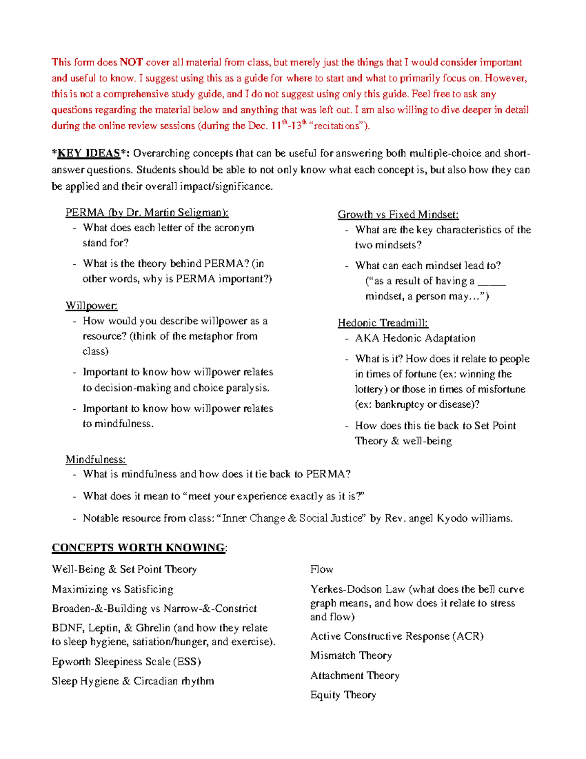 Mini-Study Guide - Syllabus - This form does NOT cover all material ...
